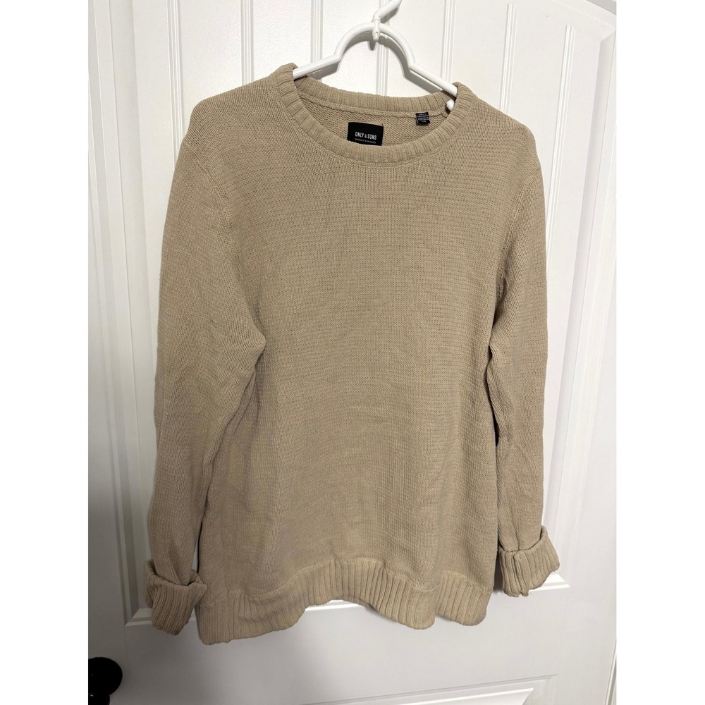Only & Sons Sweater Mens Large‎ Tan Textured Knit Crewneck Pullover 22023172